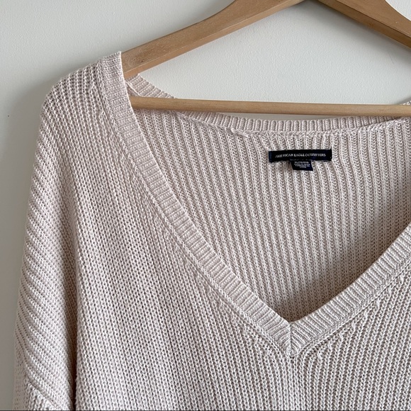 American Eagle NWOT cotton blend knit tunic length sweater  statement sleeves XL - Picture 3 of 7